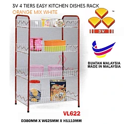 Orange Mix White 3V 4 Tiers New Value Multipurpose Kitchen Storage Cloth Rack