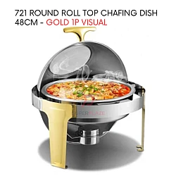 Gold 1P Visual 48cm Stainless Steel Polished Round Roll Top Chafing Dish Buffet Set Catering Dishes Server