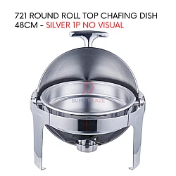 Silver 1P No Visual 48cm Stainless Steel Polished Round Roll Top Chafing Dish Buffet Set Catering Dishes Server