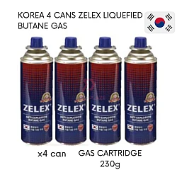 Zelex Korea 4 Cans Liquefied Butane Gas Cartridge Bottle Torch Tin Gas Steamboat Gas Refill
