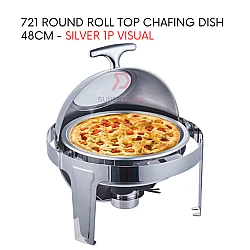 Silver 1P Visual 48cm Stainless Steel Polished Round Roll Top Chafing Dish Buffet Set Catering Dishes Server
