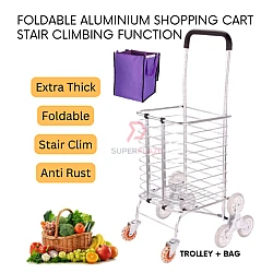 Trolley Plus Bag 606 Foldable Aluminium Shopping Cart Stair Climbing Market Trolley Travel Cart