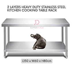 L150xW60xH80cm 2 Tiers Stainless Steel Kitchen Table Storage Heavy Duty Cooking Table Rack
