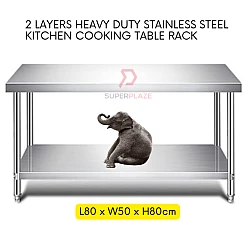 L80xW50xH80cm 2 Tiers Stainless Steel Kitchen Table Storage Heavy Duty Cooking Table Rack