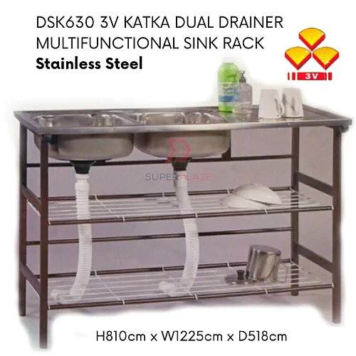 DSK630 3V Katka Dual Drainer Rack Multifunctional Stainless Steel Double Sink Rack