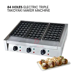 84 Holes Electric Triple Takoyaki Maker Machine Octopus Ball Fish Ball Cooker Stove