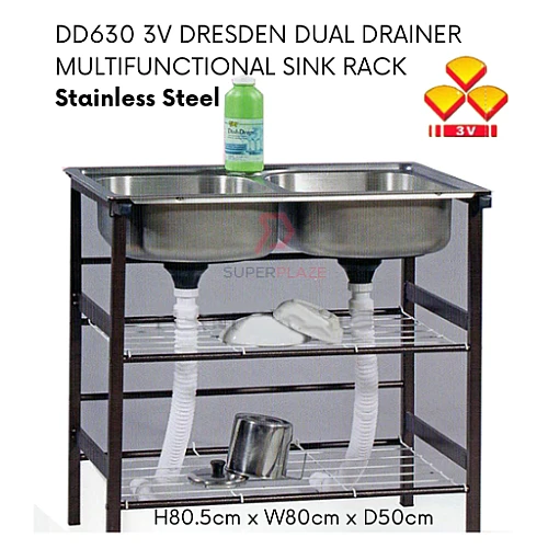 DD630 3V Dresden Dual Drainer Rack Multifunctional Stainless Steel Double Sink Rack