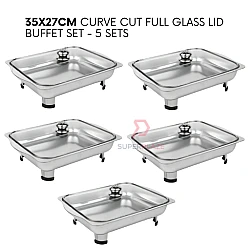 5 Sets 35x27cm Full Glass Lid Stainless Steel Buffet Set Catering Serving Tray Food Pan