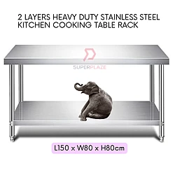 L150xW80xH80cm 2 Tiers Stainless Steel Kitchen Table Storage Heavy Duty Cooking Table Rack