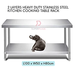 L100xW50xH80cm 2 Tiers Stainless Steel Kitchen Table Storage Heavy Duty Cooking Table Rack