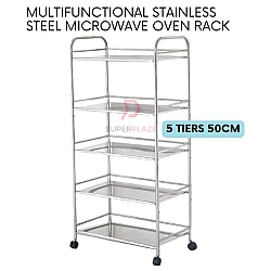 50cm 5 Tiers Stainless Steel Microwave Oven Rack Multifunctional Desktop Floor Rack Side Table Cart Trolley