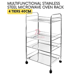 40cm 4 Tiers Stainless Steel Microwave Oven Rack Multifunctional Desktop Floor Rack Side Table Cart Trolley