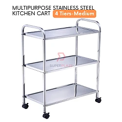 4 Tiers Medium Multifunctional Stainless Steel Kitchen Cart Side Table Serving Trolley Food Serving Cart