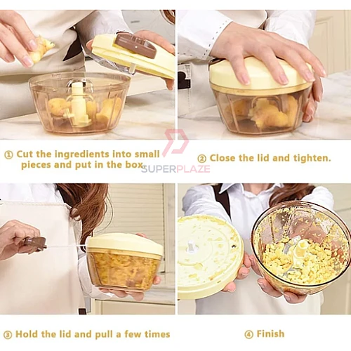 3 Blades Hand Pulled Mini Chopper Food Processor Easy Manual Cutter