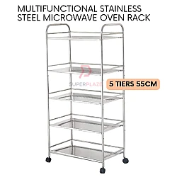 55cm 5 Tiers Stainless Steel Microwave Oven Rack Multifunctional Desktop Floor Rack Side Table Cart Trolley