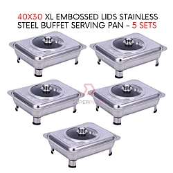 5 Sets 40x30cm XL Embossed Lids Stainless Steel Buffet Set Catering Serving Tray Food Pan
