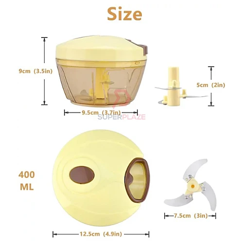 3 Blades Hand Pulled Mini Chopper Food Processor Easy Manual Cutter
