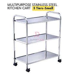 3 Tiers Small Multifunctional Stainless Steel Kitchen Cart Side Table Serving Trolley Food Serving Cart