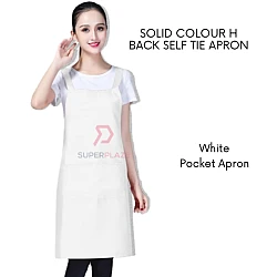 White Solid Color H Back Self Tie Apron Bib Pocket Kitchen Chef Apron Workshop Art Bakery Apron