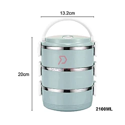 Blue Color 3 Tiers 201 Portable Stainless Steel Food Storage Carrier Insulated Bento Lunch Box