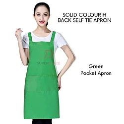 Green Solid Color H Back Self Tie Apron Bib Pocket Kitchen Chef Apron Workshop Art Bakery Apron