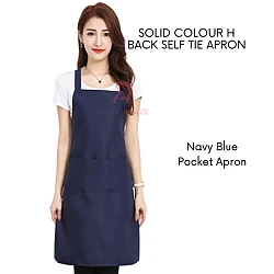 Navy Blue Solid Color H Back Self Tie Apron Bib Pocket Kitchen Chef Apron Workshop Art Bakery Apron