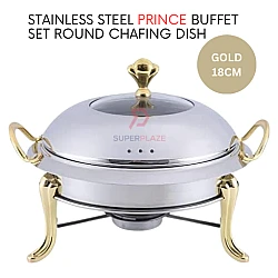 18cm Gold Stainless Steel Prince Buffet Set Round Chafing Dish Serving Dome Tray Catering Server