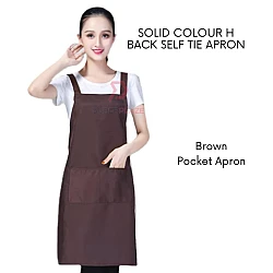 Brown Solid Color H Back Self Tie Apron Bib Pocket Kitchen Chef Apron Workshop Art Bakery Apron
