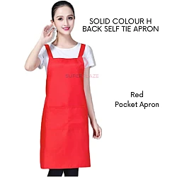Red Solid Color H Back Self Tie Apron Bib Pocket Kitchen Chef Apron Workshop Art Bakery Apron