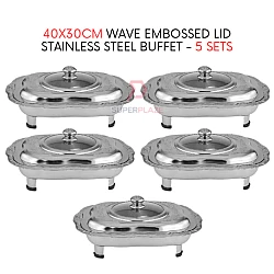 5 Sets 40x30cm Wave Embossed Stainless Steel Buffet Set Catering Serving Tray Food Pan
