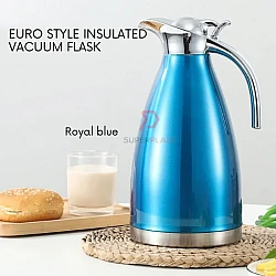 Royal Blue 2 Liters Euro Style Insulated Thermal Flask Stainless Steel Vacuum Flask Double Wall