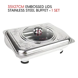 1 Set 35x27cm Curve Cut Embossed Lids Stainless Steel Buffet Set Catering Serving Tray Food Pan