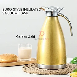 Golden Gold 2 Liters Euro Style Insulated Thermal Flask Stainless Steel Vacuum Flask Double Wall