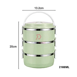Green Color 3 Tiers 201 Portable Stainless Steel Food Storage Carrier Insulated Bento Lunch Box