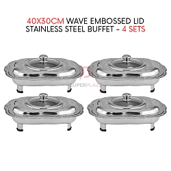 4 Sets 40x30cm Wave Embossed Stainless Steel Buffet Set Catering Serving Tray Food Pan