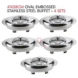 5 Sets 41x28cm Oval Cut Embossed Stainless Steel Buffet Set Catering Serving Tray Food Pan Warmer
