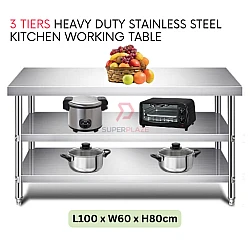 L100XW60xH80cm 3 Tiers Stainless Steel Kitchen Table Storage Heavy Duty Cooking Table Rack