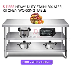 L100xW50xH80cm 3 Tiers Stainless Steel Kitchen Table Storage Heavy Duty Cooking Table Rack