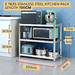 3 Tiers 100cm Stainless Steel Kitchen Rack Galvanized Multifunctional Microwave Oven Storage Rack