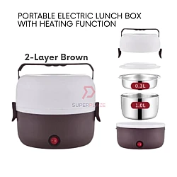2 Layers Brown Electric Portable Lunch Box Mini Cooker Steamer Multifunctional Cooker