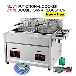 Fryer 2 x 8L With Regulator Set Double Gas Multi Functional Cooker Gas Ventilation Deep Fryer Cooker