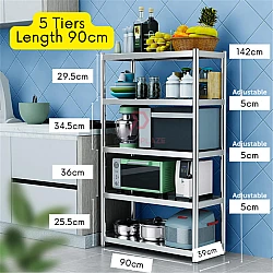 5 Tiers 90cm Stainless Steel Kitchen Rack Galvanized Multifunctional Microwave Oven Storage Rack