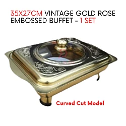 1 Set 35x27cm Vintage Gold Rose Embossed Buffet Set Serving Dishes Curve Cut Catering Food Pan Tray