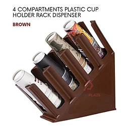 Brown 4 Compartments Plastic Cup Holder Rack Counter Coffee Dispenser Bubble Tea Milk Tea