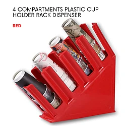 Red 4 Compartments Plastic Cup Holder Rack Counter Coffee Dispenser Bubble Tea Milk Tea