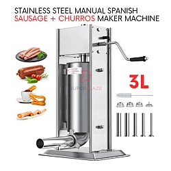 3 Liters Vertical Sausage Plus Churros Stainless Steel Manual Spanish Sausage Maker Meat Filling Machine