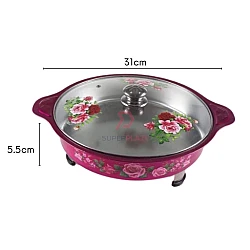 Rose Red 4 Sets 31cm Round Colorful Buffet Set Rose Design Glass Lid Food Pan Chafing Dish Tray