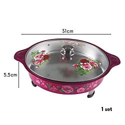 Rose Red 1 Set 31cm Round Colorful Buffet Set Rose Design Glass Lid Food Pan Chafing Dish Tray