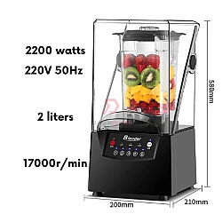 2200W Commercial High Speed Silence Blender Powerful Ice Smoothie Low Noise Blender Fruit Juice Bubble