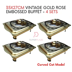 4 Sets 35x27cm Vintage Gold Rose Embossed Buffet Set Serving Dishes Curve Cut Catering Food Pan Tray